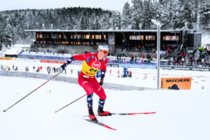 Ansgar Evensen of Norway competes in the Men's Cross Country Skiing Sprint qualification during the FIS Cross-Country World Cup on December 15, 2023 in Trondheim.