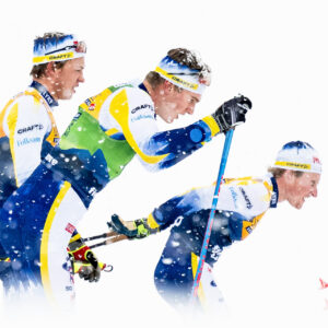 Gustaf Berglund, Edvin Anger and Jens Burman of Sweden Tour de Ski on January 6, 2024 in Val di Fiemme.