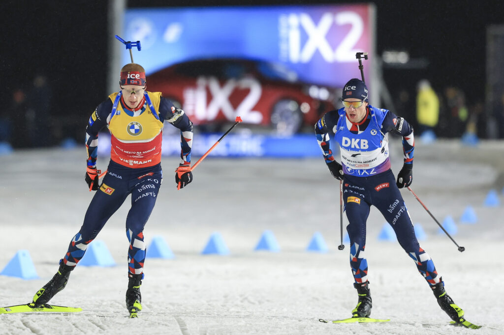 Johannes Thingnes Bø (NOR), Tarjei Bø (NOR), (l-r) - IBU World Championships Biathlon, pursuit men, Nove Mesto na Morave (CZE). 