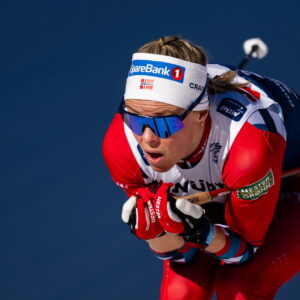 Anne Kjersti Kalvå of Norwaycompetes in women's cross-country skiing sprint qualification during Tour de Ski on December 30, 2023 in Toblach.