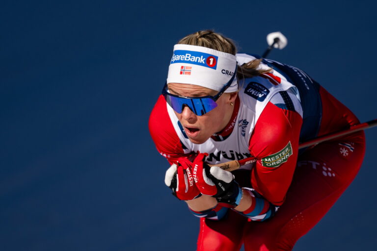 Anne Kjersti Kalvå of Norwaycompetes in women's cross-country skiing sprint qualification during Tour de Ski on December 30, 2023 in Toblach.