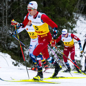 Didrik Tønseth of Norway competes in Men's Cross Country Skiing 20 km mass start free technique during the FIS Cross-Country World Cup on December 16, 2023 in Trondheim.