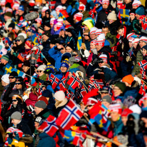 200222 Spectators watch the cross-country skiing sprint during the Ski Tour 2020 on February 22, 2020 at Granåsen in Trondheim.