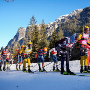 Runar Skaug Mathisen (NOR), Amund Riege (NOR), Max Novak (SWE), Oskar Kardin (SWE), Herman Paus (NOR), (l-r) - Ski Classics 3 Zinnen Ski Marathon - Sexten (ITA).