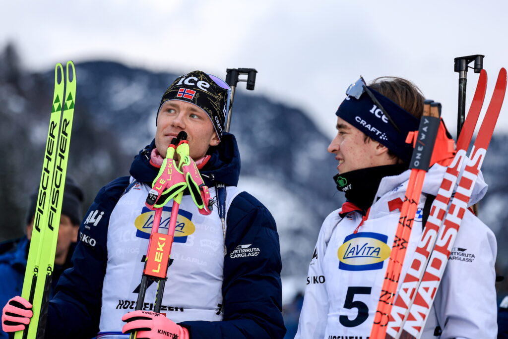 Martin Uldal (NOR), Vebjoern Soerum (NOR), (l-r) - IBU World Cup Biathlon, pursuit men, Hochfilzen (AUT).