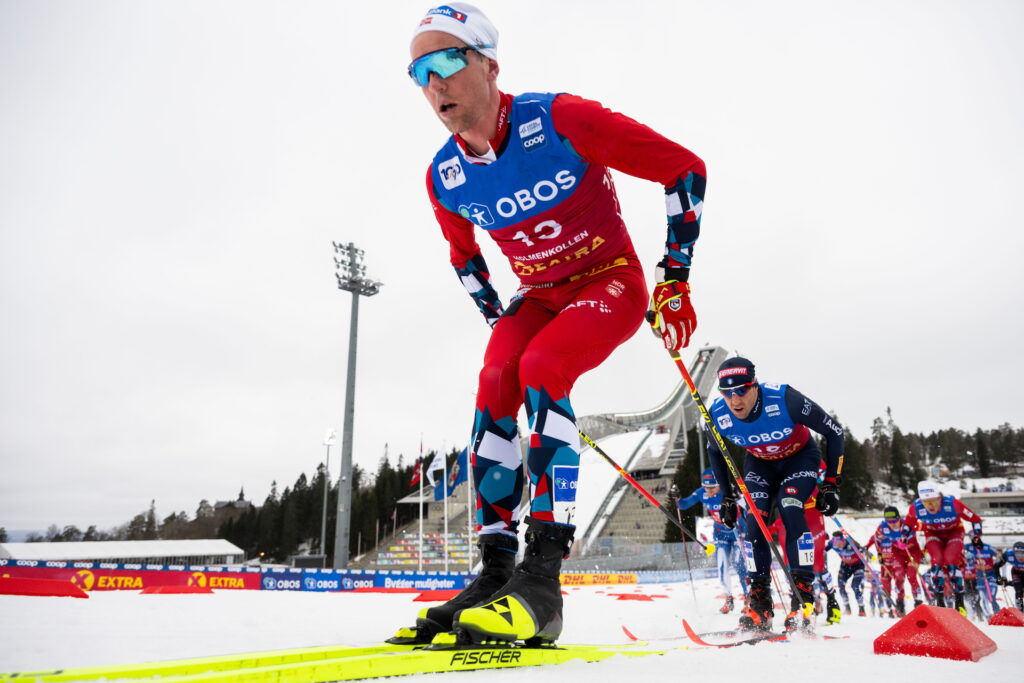 Didrik Tønseth of Norway competes in men’s 50 km classic technique mass start during the FIS Cross-Country World Cup on March 10, 2024 in Oslo. 