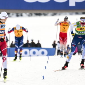 Johannes Høsflot  Klæbo (NOR), Edvin  Anger (SWE), (l-r) - FIS world cup cross-country, individual sprint, WC Engadin 2025. Foto: Nordic Focus