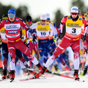 Harald Østberg Amundsen of Norway competes in the men's 20 km mass start during the FIS Cross-Country World Cup on February 16, 2025 in Falun.