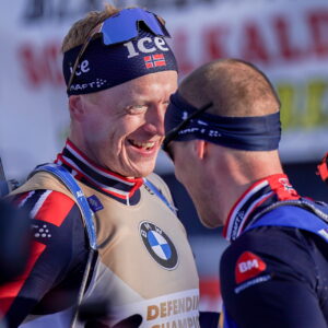 Johannes Thingnes Boe (NOR), Endre Stroemsheim (NOR), (l-r) - IBU World Championships Biathlon, mass men, Lenzerheide (SUI).